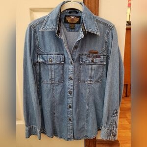 Women's Button Down Denim Harley Davidson Shirt Small